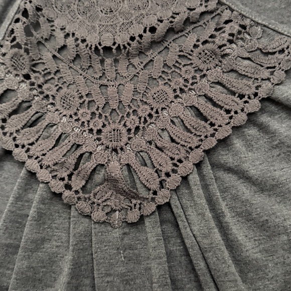 Sleeveless Crochet-Yoke Tank Top in Gray 3 for $20 - Picture 3 of 7